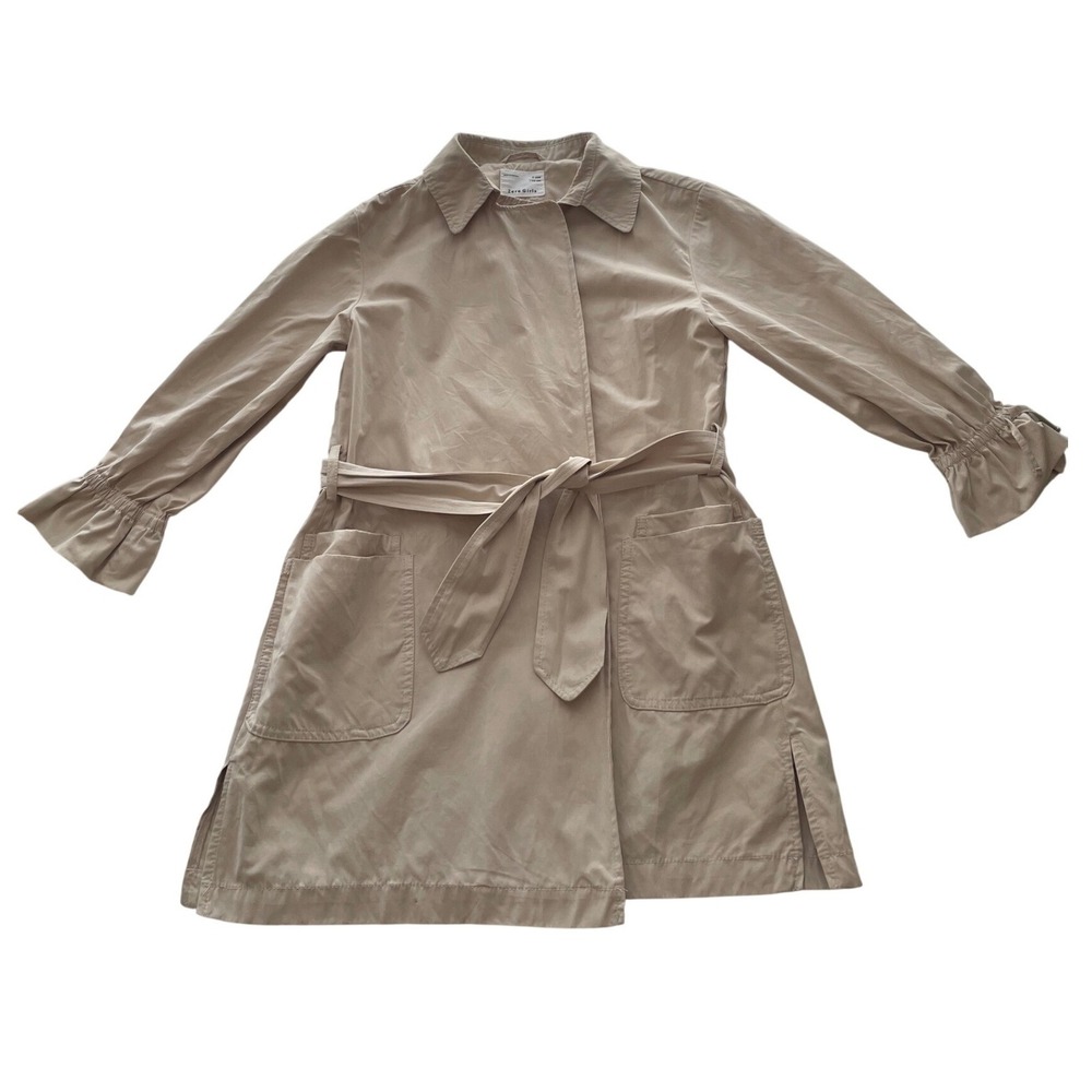 Zara‎ Girls Beige Trench Coat 9 years Flare Sleeve Belted Jacket Long Parisian
